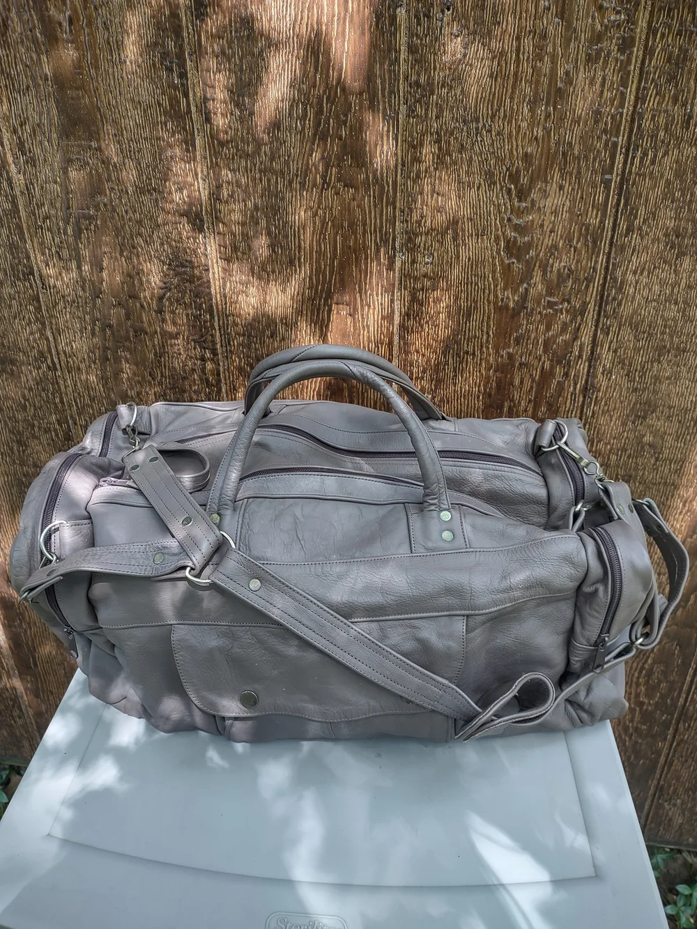 Vintage Gray Leather Weekender Duffel bag